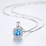 925 Silver Square Sapphire Pendant Necklace for Women