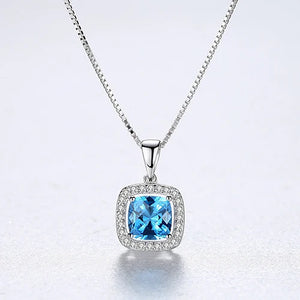 925 Silver Square Sapphire Pendant Necklace for Women
