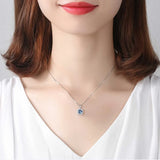 925 Silver Square Sapphire Pendant Necklace for Women