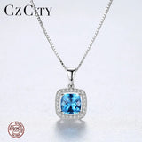 925 Silver Square Sapphire Pendant Necklace for Women