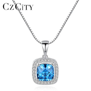 925 Silver Square Sapphire Pendant Necklace for Women