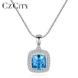 925 Silver Square Sapphire Pendant Necklace for Women