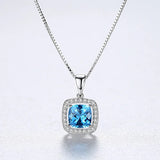 925 Silver Square Sapphire Pendant Necklace for Women