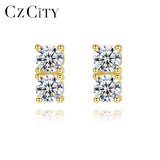 925 Silver Golden Stud Earrings CZ Boucle D'Oreille Gift