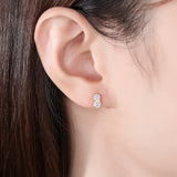 925 Silver Golden Stud Earrings CZ Boucle D'Oreille Gift