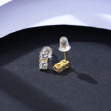 925 Silver Golden Stud Earrings CZ Boucle D'Oreille Gift