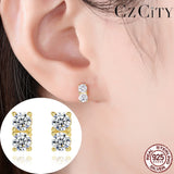 925 Silver Golden Stud Earrings CZ Boucle D'Oreille Gift