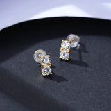 925 Silver Golden Stud Earrings CZ Boucle D'Oreille Gift