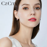 S925 Silver Clip On Hoop Earrings Pink Gemstone Wedding Accessory