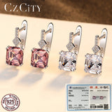 S925 Silver Clip On Hoop Earrings Pink Gemstone Wedding Accessory