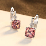 S925 Silver Clip On Hoop Earrings Pink Gemstone Wedding Accessory