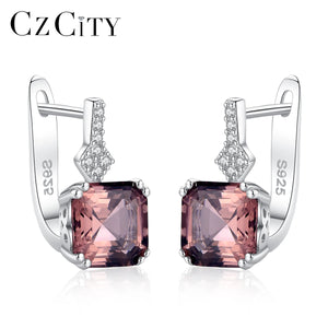 S925 Silver Clip On Hoop Earrings Pink Gemstone Wedding Accessory