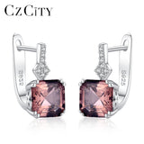 S925 Silver Clip On Hoop Earrings Pink Gemstone Wedding Accessory