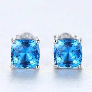 925 Silver Square Stud Earrings Wraped Gemstone for Women