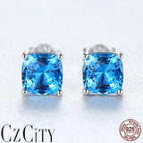 925 Silver Square Stud Earrings Wraped Gemstone for Women