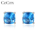 925 Silver Square Stud Earrings Wraped Gemstone for Women