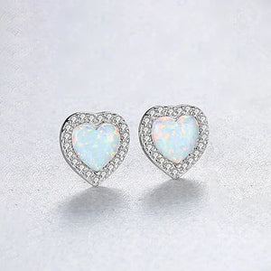 Heart Opal Stud Earrings Wrapped Charming CZ Silver Jewellery 925
