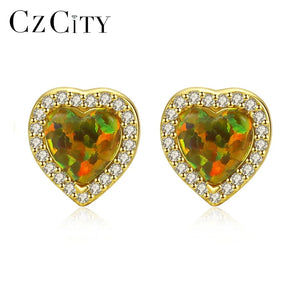 Heart Opal Stud Earrings Wrapped Charming CZ Silver Jewellery 925