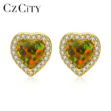 Heart Opal Stud Earrings Wrapped Charming CZ Silver Jewellery 925