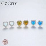 Heart Opal Stud Earrings Wrapped Charming CZ Silver Jewellery 925
