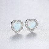 Heart Opal Stud Earrings Wrapped Charming CZ Silver Jewellery 925