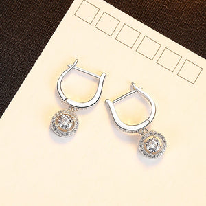 CZ Hoop Earrings 925 Sterling Silver Round Pendant