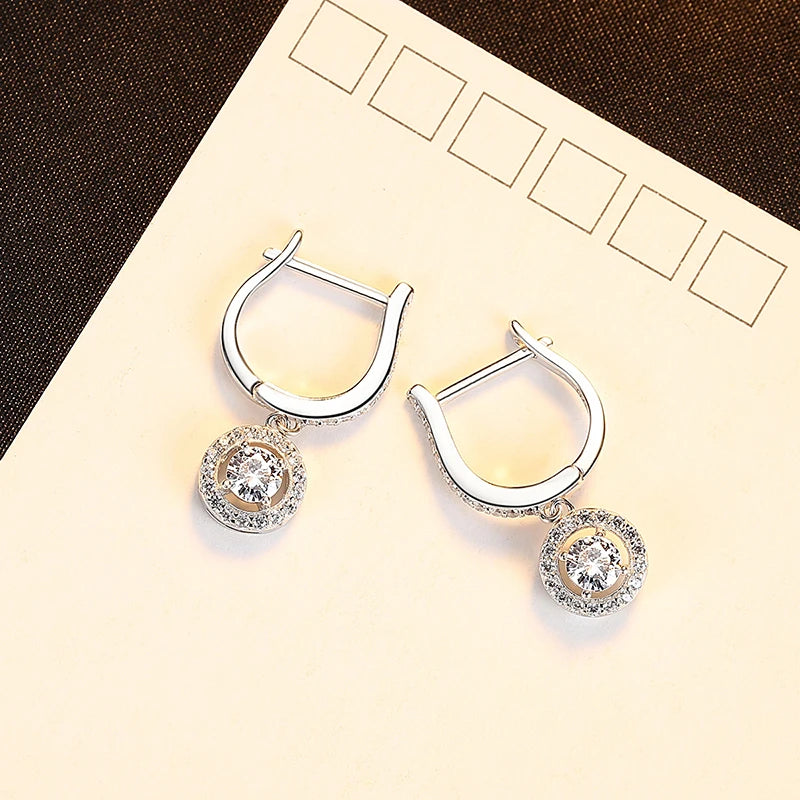 CZ Hoop Earrings 925 Sterling Silver Round Pendant