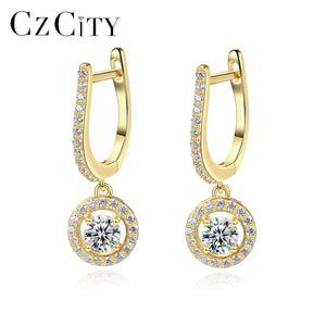 CZ Hoop Earrings 925 Sterling Silver Round Pendant