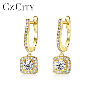 CZ Hoop Earrings 925 Sterling Silver Square Pendant Gift