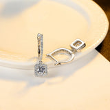 CZ Hoop Earrings 925 Sterling Silver Square Pendant Gift