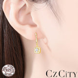 CZ Hoop Earrings 925 Sterling Silver Square Pendant Gift