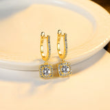 CZ Hoop Earrings 925 Sterling Silver Square Pendant Gift
