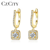 CZ Hoop Earrings 925 Sterling Silver Square Pendant Gift