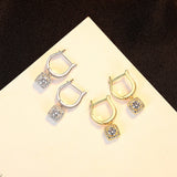 CZ Hoop Earrings 925 Sterling Silver Square Pendant Gift