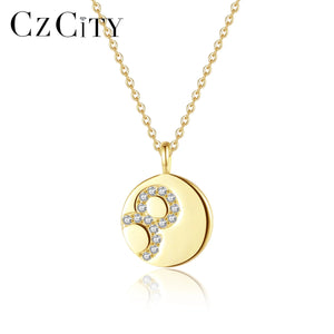 925 Silver CZ Pendant Necklace with Number 8 Charm