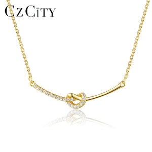 925 Silver Knot Pendant Necklace with CZ Charms for Women