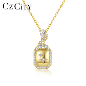 Square CZ Pendant Necklaces for Women Wedding Engagement Star Colar