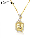 Square CZ Pendant Necklaces for Women Wedding Engagement Star Colar