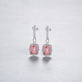 Pink Gemstone Drop Earrings S925 Silver Wedding Jewelry