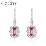 Pink Gemstone Drop Earrings S925 Silver Wedding Jewelry