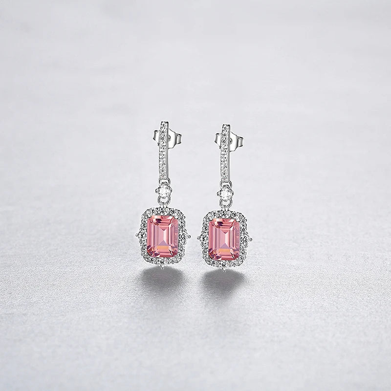 Pink Gemstone Drop Earrings S925 Silver Wedding Jewelry