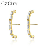 Geometric CZ Stud Earrings 925 Silver Wedding Bridal Charm