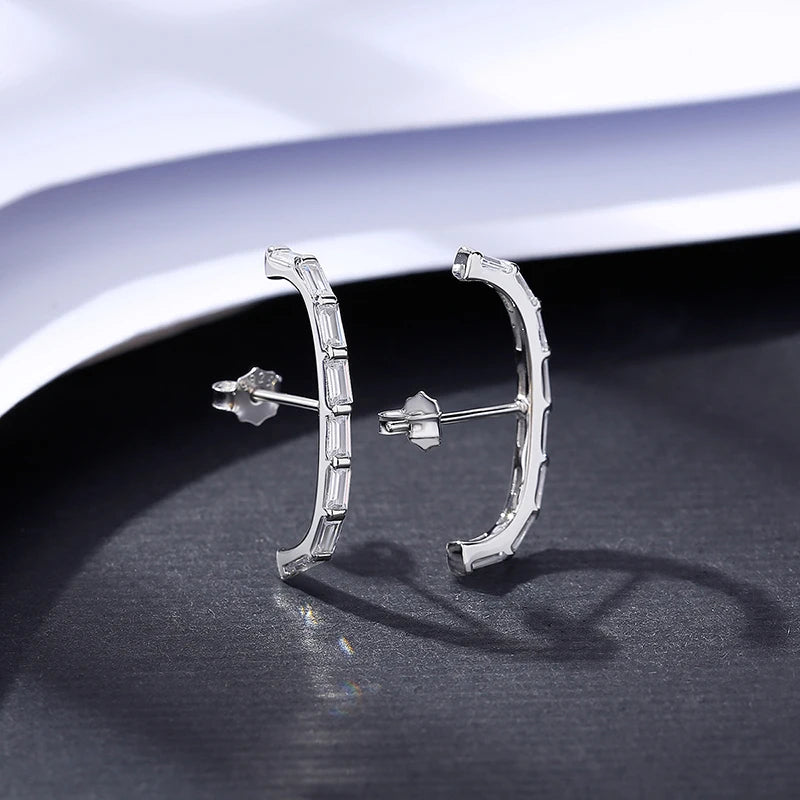 Geometric CZ Stud Earrings 925 Silver Wedding Bridal Charm