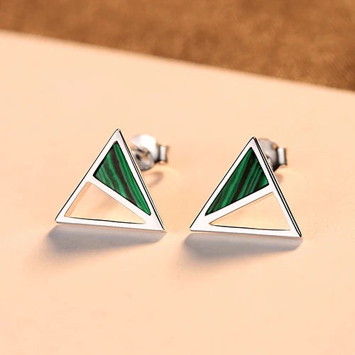 925 Silver Turquoise Triangle Stud Earrings Fine Jewelry Gift SE0426
