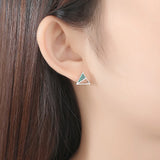 925 Silver Turquoise Triangle Stud Earrings Fine Jewelry Gift SE0426