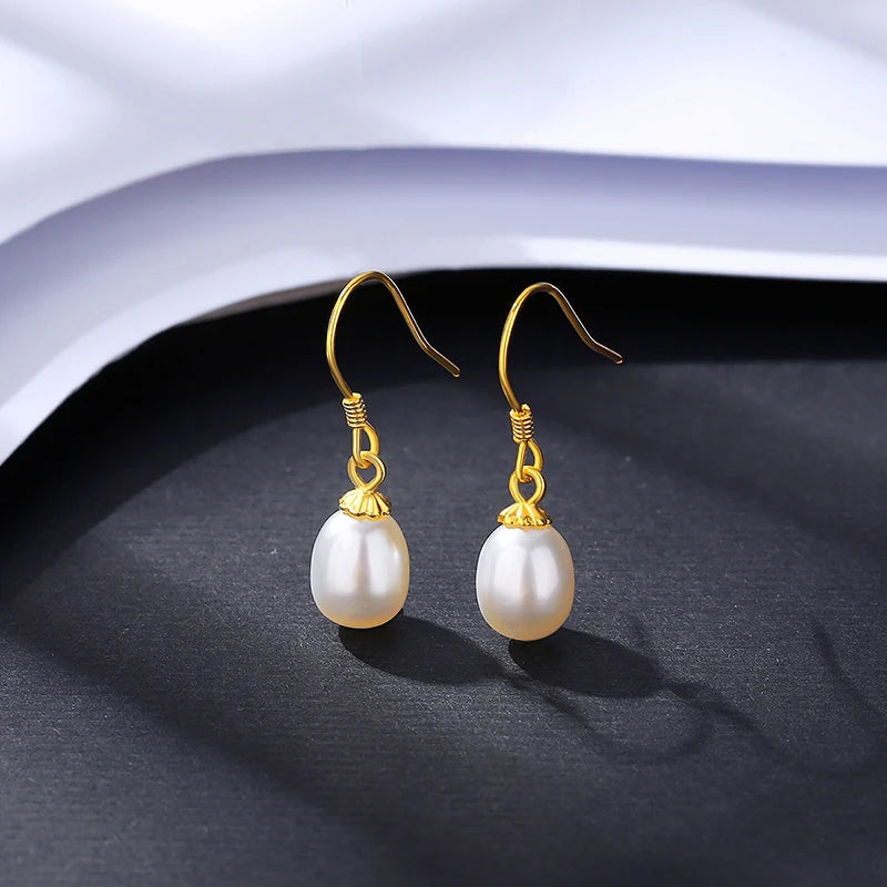 Ear Hook Freshwater Pearl Drop Earrings 925 Sterling Silver Fine Jewelry