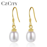 Ear Hook Freshwater Pearl Drop Earrings 925 Sterling Silver Fine Jewelry