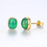 925 Silver Emerald Stud Earrings Women Charming Jewelry