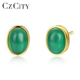 925 Silver Emerald Stud Earrings Women Charming Jewelry