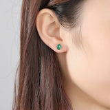 925 Silver Emerald Stud Earrings Women Charming Jewelry